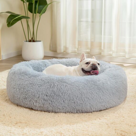 LUOJINYI Hundebett Flauschig, Hundekissen Rund Haustierbett Donut Katzenbett Waschbar mit rutschfestem Boden für große, mittelgroße & kleine Hunde, 50 cm, Hellgrau