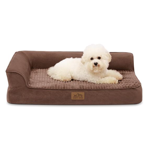 COZY KISS Orthopädisches Hundebett, 19cm Dicke Hundesofa für Mittelgroße Hunde, Abnehmbar und Waschbar Hundecouch, rutschfeste Unterseite, Wasserdichtes Innenfutter, Braun,76x51x19cm