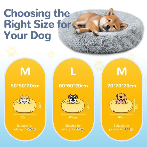LUOJINYI Hundebett Flauschig, Hundekissen Rund Haustierbett Donut Katzenbett Waschbar mit rutschfestem Boden für große, mittelgroße & kleine Hunde, 50 cm, Hellgrau