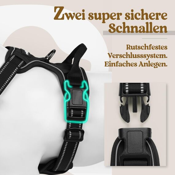 rabbitgoo Hundegeschirr Grosse Hunde, Anti Zug Geschirr mit Kontrolle, No Pull Verstellbar Hundegeschirr Mittelgroße Hunde, Atmungsaktiv Reflexstreifen Brustgeschirr Sichere Führung, Schwarz, L