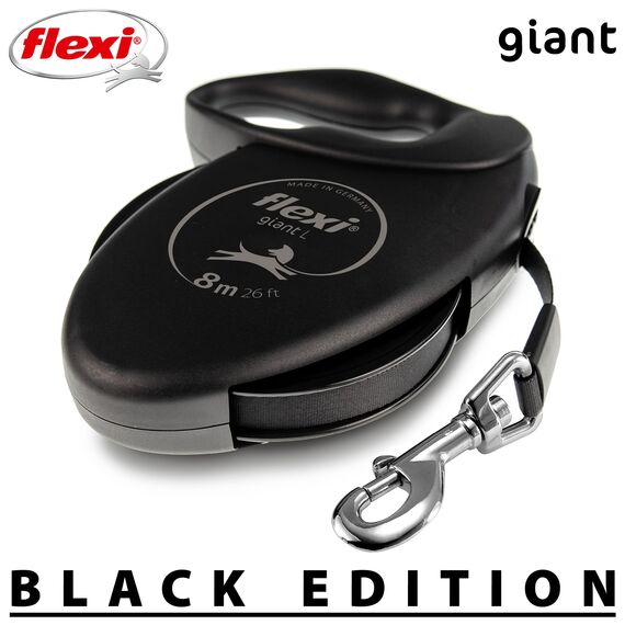 flexi® Giant Black Edition L | 8m Gurt Roll-Leine für Hunde bis 50 kg | schwarz | ausziehbare Hundeleine | Gewicht 631.5 gr | Maße 15.2 x 20.8 cm