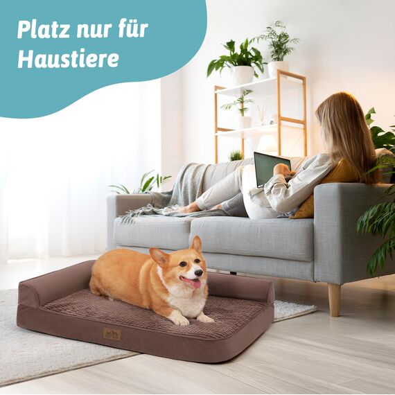 COZY KISS Orthopädisches Hundebett, 19cm Dicke Hundesofa für Mittelgroße Hunde, Abnehmbar und Waschbar Hundecouch, rutschfeste Unterseite, Wasserdichtes Innenfutter, Braun,76x51x19cm