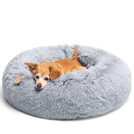 LUOJINYI Hundebett Flauschig, Hundekissen Rund Haustierbett Donut Katzenbett Waschbar mit rutschfestem Boden für große, mittelgroße & kleine Hunde, 50 cm, Hellgrau