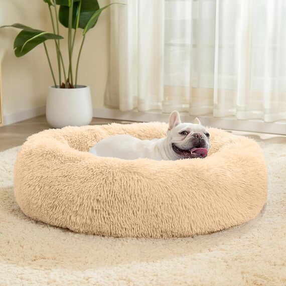 LUOJINYI Hundebett Flauschig, Hundekissen Rund Haustierbett Donut Katzenbett Waschbar mit rutschfestem Boden für große, mittelgroße & kleine Hunde, 50 cm, Kamel