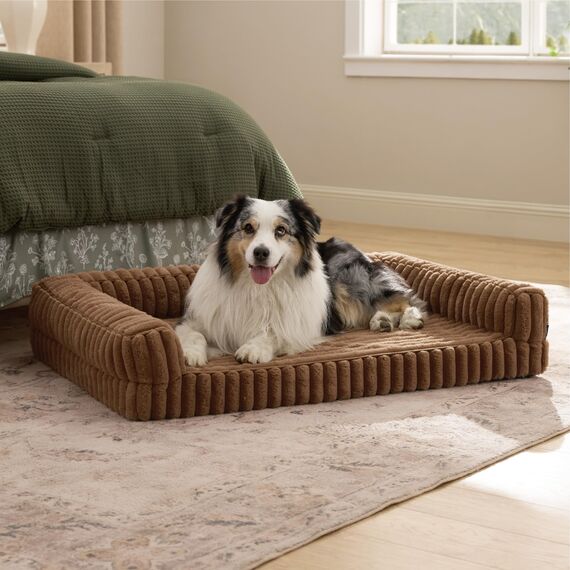 BEDSURE orthopädisches Hundebett Grosse Hunde - 106x76x18cm wasserdichtes Hundesofa mit Memory-Schaum & Eierkarton-Schaum, waschbarer und Abnehmbarer Cordbezug Hundecouch, Kamelbraun