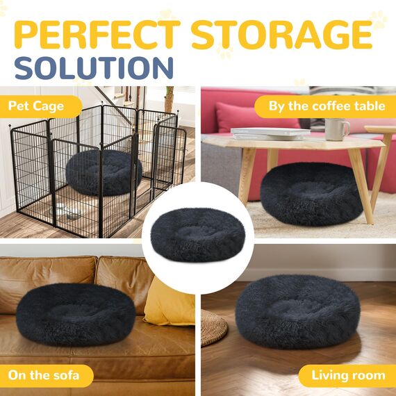 LUOJINYI Hundebett Flauschig, Hundekissen Rund Haustierbett Donut Katzenbett Waschbar mit rutschfestem Boden für große, mittelgroße & kleine Hunde, 60 cm, Marineblau