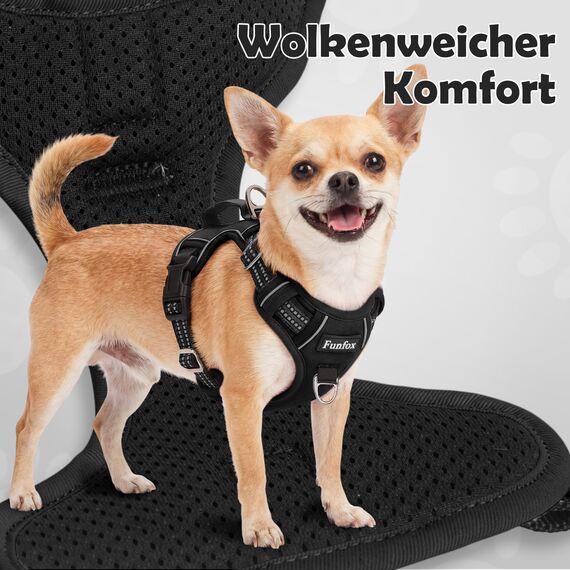 Funfox Hundegeschirr Mittelgroße Hunde, Anti Zug Brustgeschirr Verstellbares Geschirr Hund mit Griff Reflektorstreifen, No Pull Geschirr Hund für Kleine Mittlere Grosse Dog Harness Schwarz L