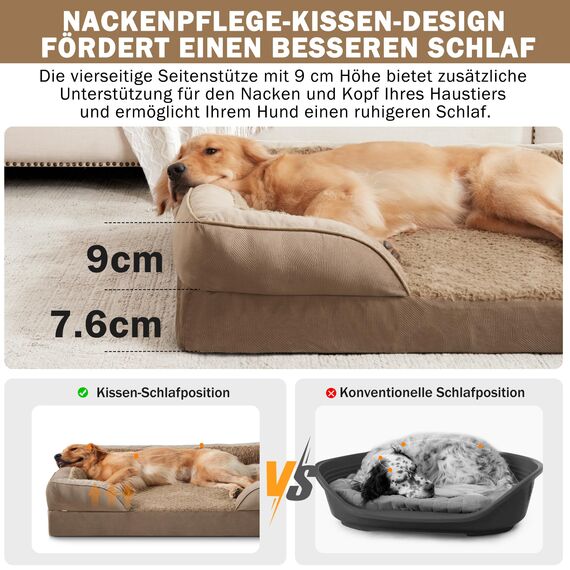 JOEJOY XXL Orthopädisches Hundebett, XXL waschbares Katzenbett Hundekissen mit Wabenstruktur und abnehmbarem wasserdichte Fütterung Schaumstoff hundebett orthopädisch Braun