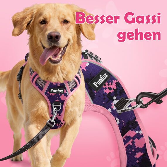 Funfox Hundegeschirr Kleine Hunde [S] - Anti Zug Welpengeschirr mit Griff & Ringreflektoren, Atmungsaktives Verstellbares No Pull Brustgeschirr für Kleine/Mittelgroße Hunde Outdoor Mosaik Rosa