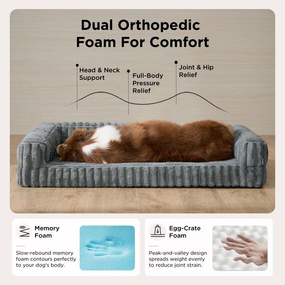 Bedsure ComfyFleece™ Orthopädische Hundebetten für extra große Hunde, wasserdichtes Memory-Schaum-XL-Haustierbett mit Seiten, rutschfest und Eierkisten-Schaum, Big Dog Couch Sofa mit waschbarem