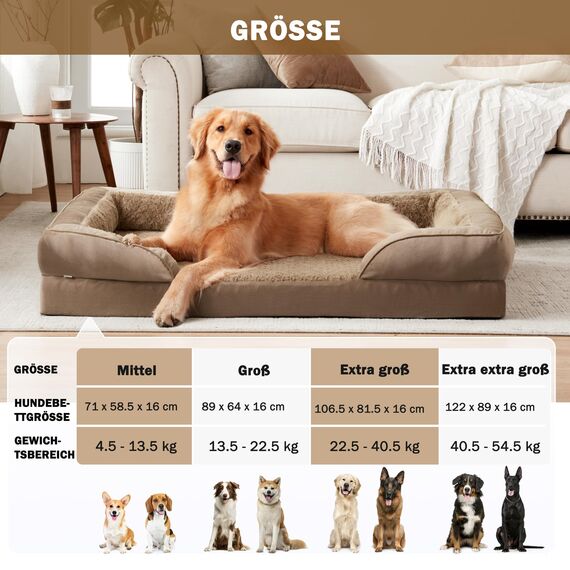JOEJOY XXL Orthopädisches Hundebett, XXL waschbares Katzenbett Hundekissen mit Wabenstruktur und abnehmbarem wasserdichte Fütterung Schaumstoff hundebett orthopädisch Braun