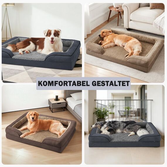 JOEJOY Orthopädisches Hundebett Kleine Hunde,71x58x17cm, Memory Foam Hundekorb Waschbar und Wasserdicht, Eierkarton-Schaum Hundebett Orthopädisch, Abnehmbar Hundebetten mit Hohem Rand, Dunkel Grau