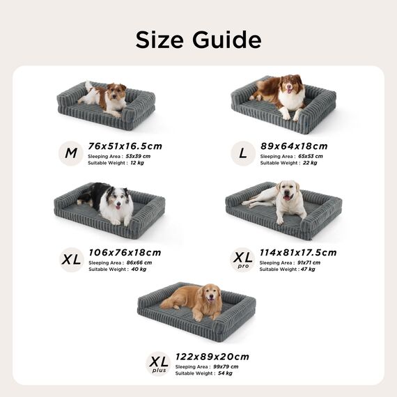 BEDSURE orthopädisches Hundebett Grosse Hunde - 106x76x18cm wasserdichtes Hundesofa mit Memory-Schaum & Eierkarton-Schaum, waschbarer und Abnehmbarer Cordbezug Hundecouch, grau