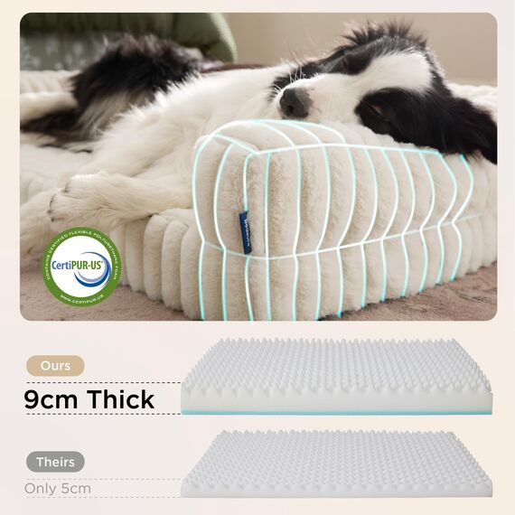 BEDSURE orthopädisches Hundebett Grosse Hunde - 89x64x18cm wasserdichtes Hundesofa mit Memory-Schaum & Eierkarton-Schaum, waschbarer und Abnehmbarer Cordbezug Hundecouch, Creme