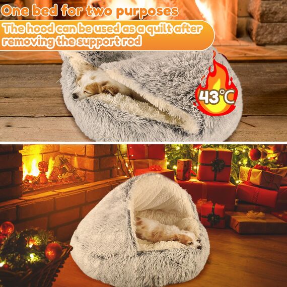 YAGE großes Hundebett 80 cm, Kapuze mit Stützen – Flauschiges, beruhigendes Haustierbett, geeignet für Haustiere unter 20 kg mit maschinenwaschbarem, luxuriösem, superweichem Haustierhöhlenbett