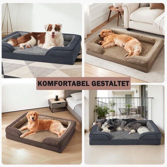 JOEJOY Orthopädisches Hundebett Mittelgroße Hunde,89x64x17cm, Memory Foam Hundekorb Waschbar und Wasserdicht, Eierkarton-Schaum Hundebett Orthopädisch, Abnehmbar Hundebett mit Hohem Rand, Dunkelbraun