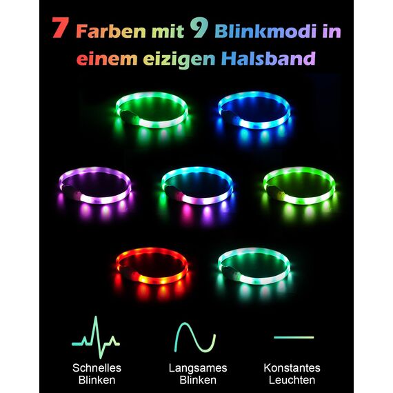 Joytale Leuchthalsband Hund, Hundehalsband Leuchtend Aufladbar, Längenverstellbar Led Hundehalsband mit 9 Leuchtmodi, Regendicht Hunde Leuchthalsband für Kleine Mittlere Große Hunde, 70 cm