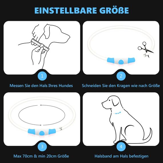 Leuchthalsband für Hunde mit wiederaufladbarem LED-Licht, Leuchtband für Hunde, größenverstellbar mit drei Lichtmodi, Sicherheit für Ihren Hund bei Nacht, Blau