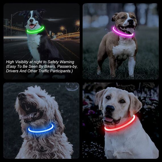 Leuchthalsband für Hunde mit wiederaufladbarem LED-Licht, Leuchtband für Hunde, größenverstellbar mit drei Lichtmodi, Sicherheit für Ihren Hund bei Nacht, Blau
