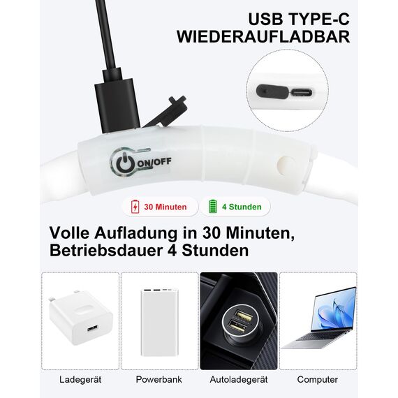 Joytale Leuchthalsband Hund USB Aufladbar Hundehalsband Leuchtend für Große Mittel Kleine Hunde und Welpe, Led Halsband mit 3 Modi für Sicherheit, Weiß