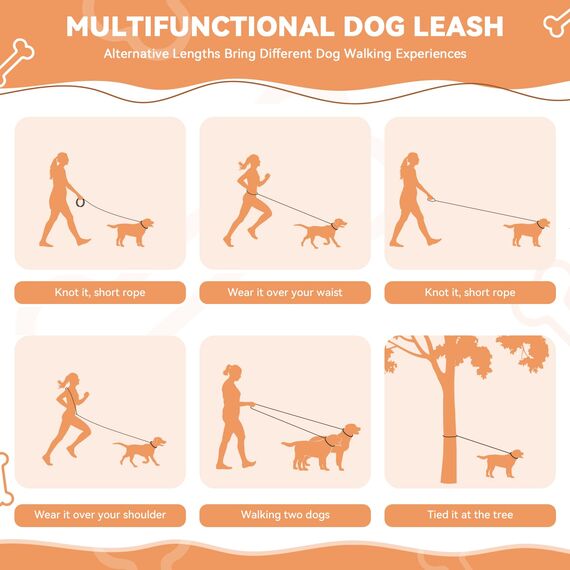 PETCOOZ Hundeleine 3M Verstellbare Schleppleine für Mittel- & Großhunde (20-60kg), Weicher Griff, 2 Karabiner & Sicherheitsringe, Vielseitige Doppelleine aus stabilem Nylon, Schwarz