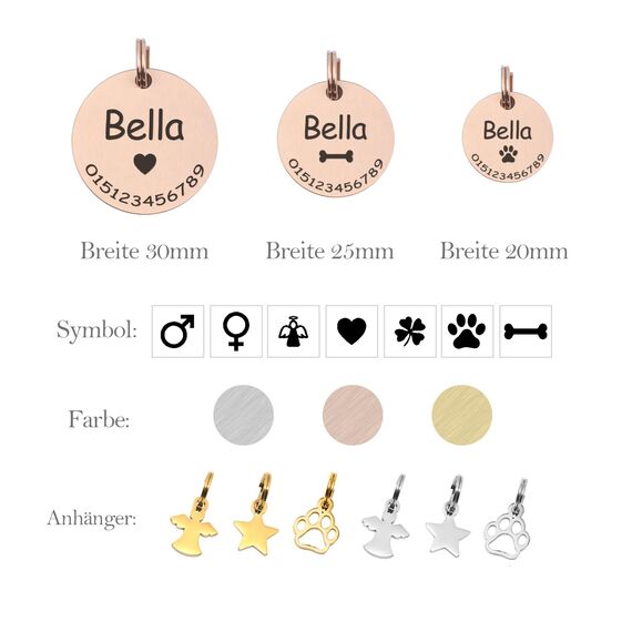 TMT Premium Stabile Hundemarke mit Gravur Edelstahl-Hunde-Anhänger | Wetterfestes Zubehör Dog Tag| Hundehalsband mit Namen und Telefonnummer | Hundemarke personalisiert mit Symbolen