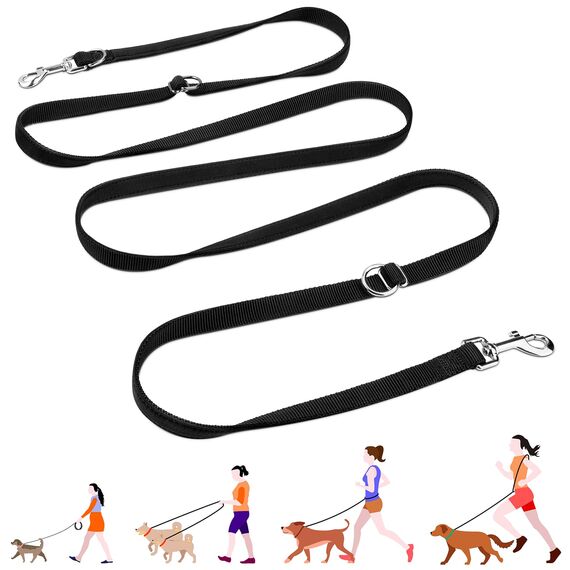 Hundeleine für Kleine & Mittelgroße Hunde bis 30 kg, 3 m Verstellbare Schleppleine Doppelleine, Verdickte Freihandleine Übungsleine Führleine aus Nylon mit 2 Karabiner, Schwarz