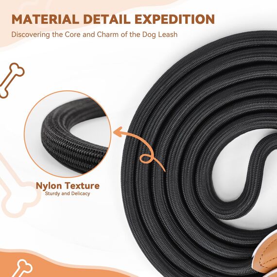 PETCOOZ Hundeleine 3M Verstellbare Schleppleine für Mittel- & Großhunde (20-60kg), Weicher Griff, 2 Karabiner & Sicherheitsringe, Vielseitige Doppelleine aus stabilem Nylon, Schwarz