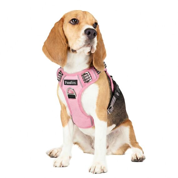 Funfox Hundegeschirr Mittelgroße Hunde [M] - Verstellbares Anti-Zug Brustgeschirr mit Griff & Reflektorstreifen, Atmungsaktives No Pull Hundegeschirr für Grosse/Kleine Hunde Outdoor Rosa