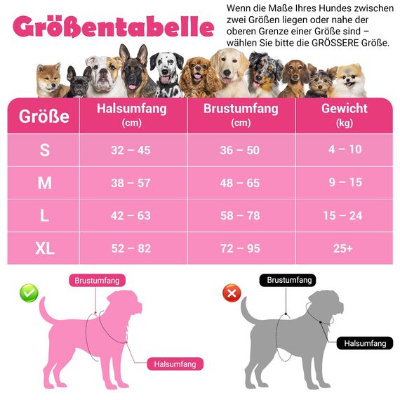 Funfox Hundegeschirr Mittelgroße Hunde [L] - Verstellbares Anti-Zug Brustgeschirr mit Griff & Reflektorstreifen, Atmungsaktives No Pull Hundegeschirr für Grosse/Kleine Hunde Outdoor Rosa