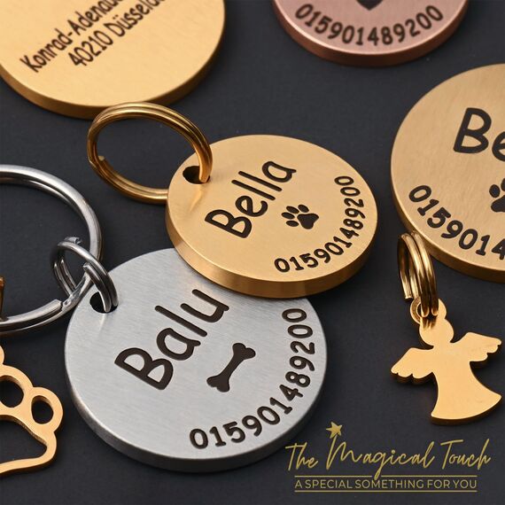 TMT Premium Stabile Hundemarke mit Gravur Edelstahl-Hunde-Anhänger | Wetterfestes Zubehör Dog Tag| Hundehalsband mit Namen und Telefonnummer | Hundemarke personalisiert mit Symbolen