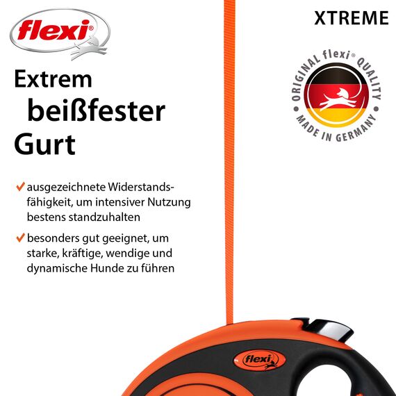 flexi® Xtreme L Gurt 8 m schwarz/orange, Roll-Leine für Hunde bis 55 kg