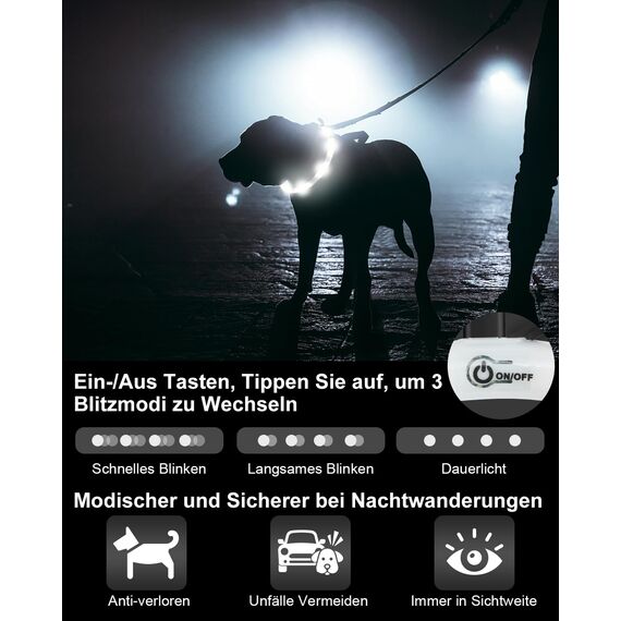 Joytale Leuchthalsband Hund USB Aufladbar Hundehalsband Leuchtend für Große Mittel Kleine Hunde und Welpe, Led Halsband mit 3 Modi für Sicherheit, Weiß