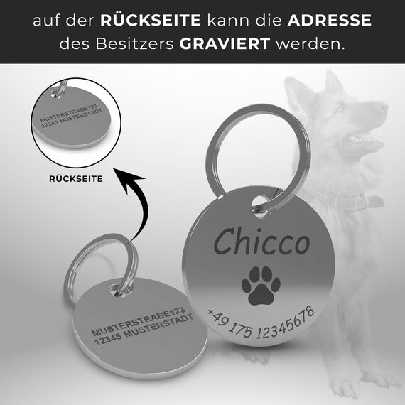 Hundemarke mit Gravur | Hundezubehör | Hundemarke personalisiert | Hundehalsband mit Namen | ⌀30mm | Edelstahl | Für Hundehalsband personalisiert | Katzen | Hunde | Tiere