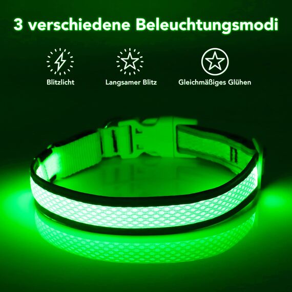 Leuchthalsband Hund, Colaseeme LED Hunde Leuchthalsband, Wasserdicht Hundehalsband Leuchtend, HundeleuchthalsbäNder Aufladbar für Pet Night Walking Safety, grün M
