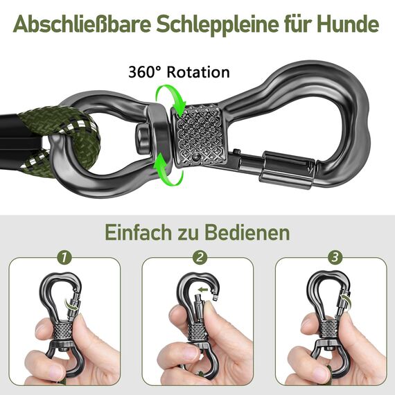 X XBEN Schleppleine, 3M 5M 6M 9M 10M 15M 20M 25M 30M Starke Hundeleine mit Bequemen Gepolsterter Griff, Trainingsleine Laufleine für Welpen Kleine Mittlere Große Hunde,Abschließbarer Karabine