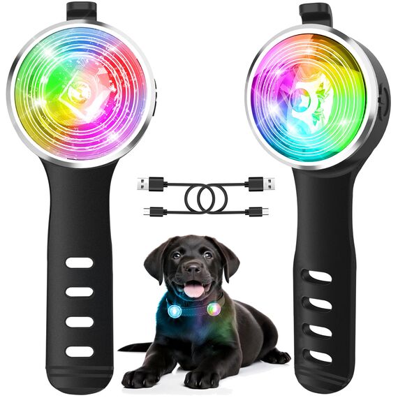 2 Stück Hundelicht for für Nächtliche Spaziergänge, Tubasion Verbesserte 8 Modi Leuchtanhänger Hund Aufladbar, IP66 Wasserdicht und Silikonband Sicherheitslicht for LED Hundehalsband