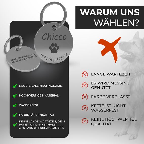 Hundemarke mit Gravur | Hundezubehör | Hundemarke personalisiert | Hundehalsband mit Namen | ⌀30mm | Edelstahl | Für Hundehalsband personalisiert | Katzen | Hunde | Tiere