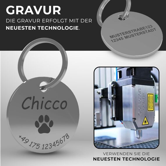 Hundemarke mit Gravur | Hundezubehör | Hundemarke personalisiert | Hundehalsband mit Namen | ⌀30mm | Edelstahl | Für Hundehalsband personalisiert | Katzen | Hunde | Tiere
