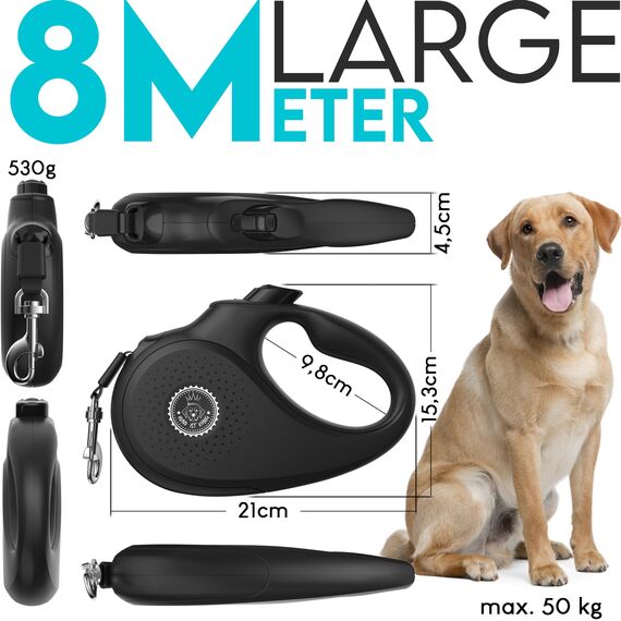 HUND IST KÖNIG Rollleine Hundeleine 8m für kleine & große Hunde | Hochwertige Hundeleine ausziehbar mit bequemen Griff | Robuste Ausziehleine | bis 50kg