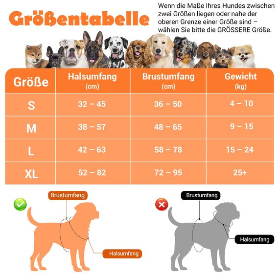 Funfox Hundegeschirr Mittelgroße Hunde [L] - Verstellbares Anti-Zug Brustgeschirr mit Griff & Reflektorstreifen, Atmungsaktives No Pull Hundegeschirr für Grosse/Kleine Hunde Outdoor Orange