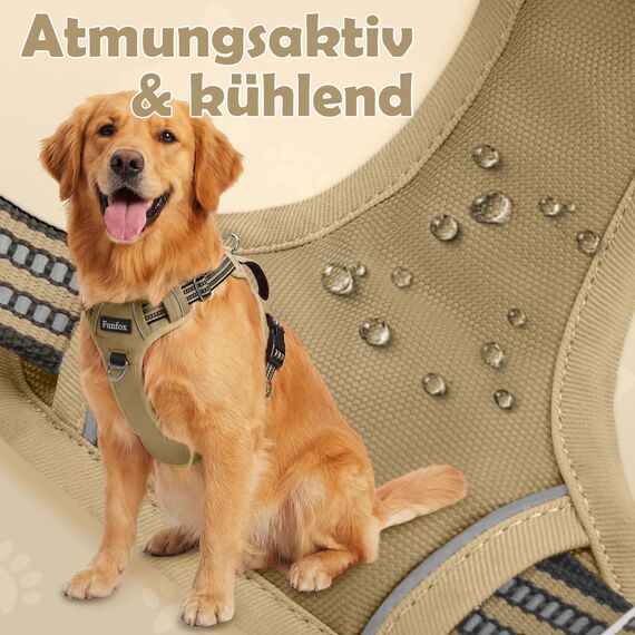 Funfox Hundegeschirr Mittelgroße Hunde [M] - Verstellbares Anti-Zug Brustgeschirr mit Griff & Reflektorstreifen, Atmungsaktives No Pull Hundegeschirr für Grosse/Kleine Hunde Outdoor Braun
