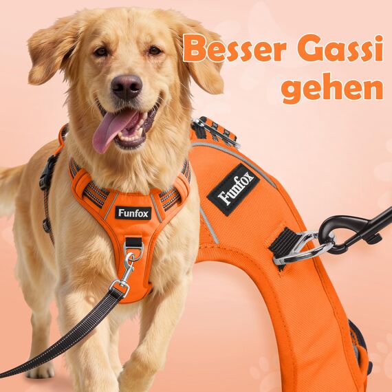 Funfox Hundegeschirr Kleine Hunde [S] - Anti Zug Welpengeschirr mit Griff & Ringreflektoren, Atmungsaktives Verstellbares No Pull Brustgeschirr für Kleine/Mittelgroße Hunde Outdoor Orange