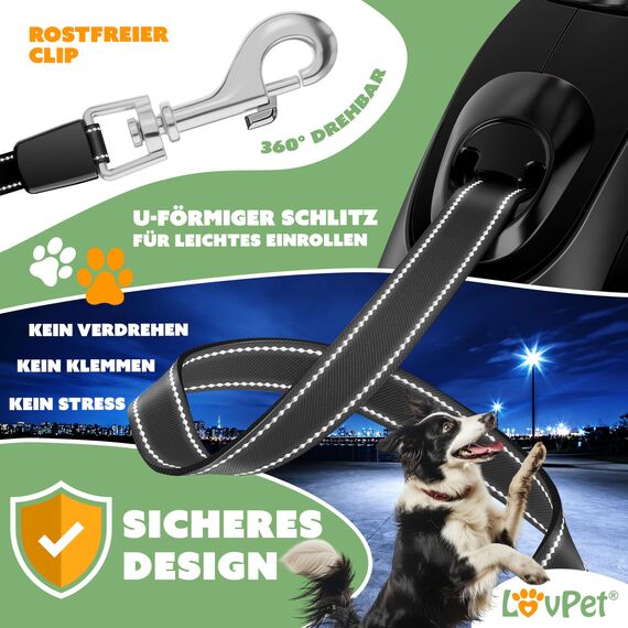 LOVPET® Hunde Rollleine 8m | Hundeleine für kleine & große Hunde 50kg | Ausziehbare Leine ergonomischer & Rutschfester Griff | Joggingleine 360° Leinenverlängerung | Laufleine Reflektierenden Maschen