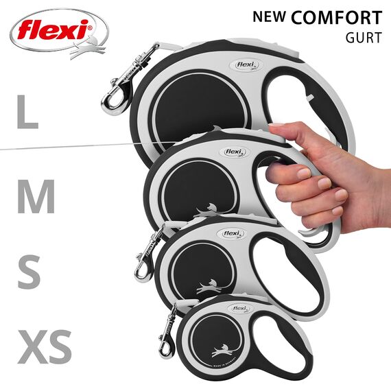 flexi® Comfort L Gurt 8 m schwarz, Roll-Leine für Hunde bis 50 kg