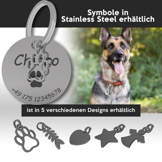 Hundemarke mit Gravur | Hundezubehör | Hundemarke personalisiert | Hundehalsband mit Namen | ⌀30mm | Edelstahl | Für Hundehalsband personalisiert | Katzen | Hunde | Tiere