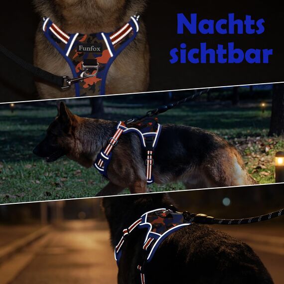 Funfox Hundegeschirr Kleine Hunde [S] - Anti Zug Welpengeschirr mit Griff & Ringreflektoren, Atmungsaktives Verstellbares No Pull Brustgeschirr für Kleine/Mittelgroße Hunde Outdoor Tarnorange