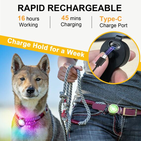 2 Stück Hundelicht for für Nächtliche Spaziergänge, Tubasion Verbesserte 8 Modi Leuchtanhänger Hund Aufladbar, IP66 Wasserdicht und Silikonband Sicherheitslicht for LED Hundehalsband