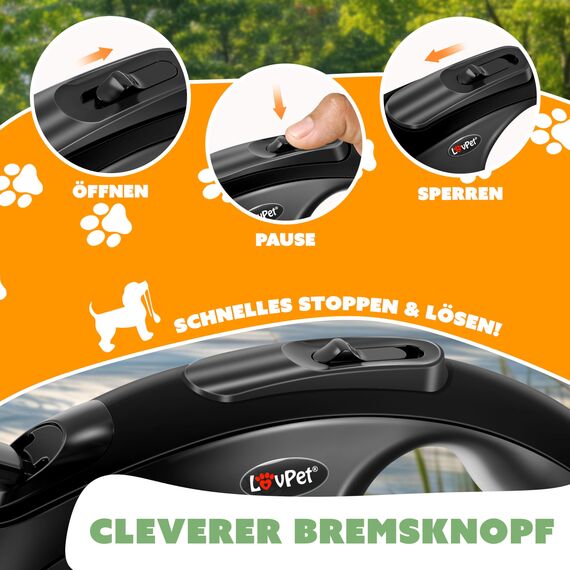 LOVPET® Hunde Rollleine 8m | Hundeleine für kleine & große Hunde 50kg | Ausziehbare Leine ergonomischer & Rutschfester Griff | Joggingleine 360° Leinenverlängerung | Laufleine Reflektierenden Maschen