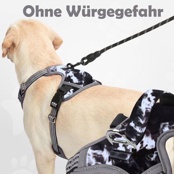 Funfox Hundegeschirr Mittelgroße Hunde [M] - Verstellbares Anti-Zug Brustgeschirr mit Griff & Reflektorstreifen, Atmungsaktives No Pull Hundegeschirr für Grosse/Kleine Hunde Outdoor Mistig Grau M